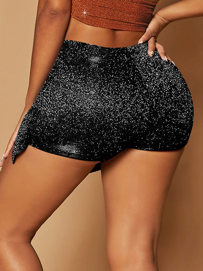 WDIRARA Women's High Waisted Glitter Skort Asymmetrical Wrap Split Hem Bodycon Party Club Skirt Shorts Sequin Black XL