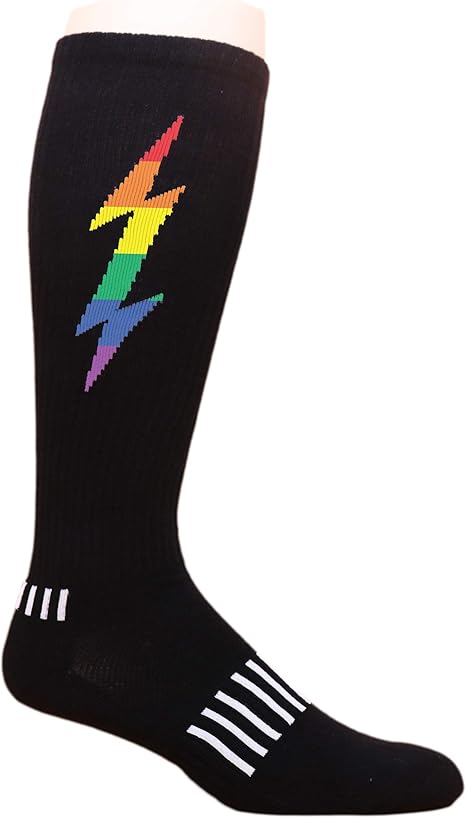 Black with Rainbow Lightning Insane Bolt Knee-High Soccer Socks