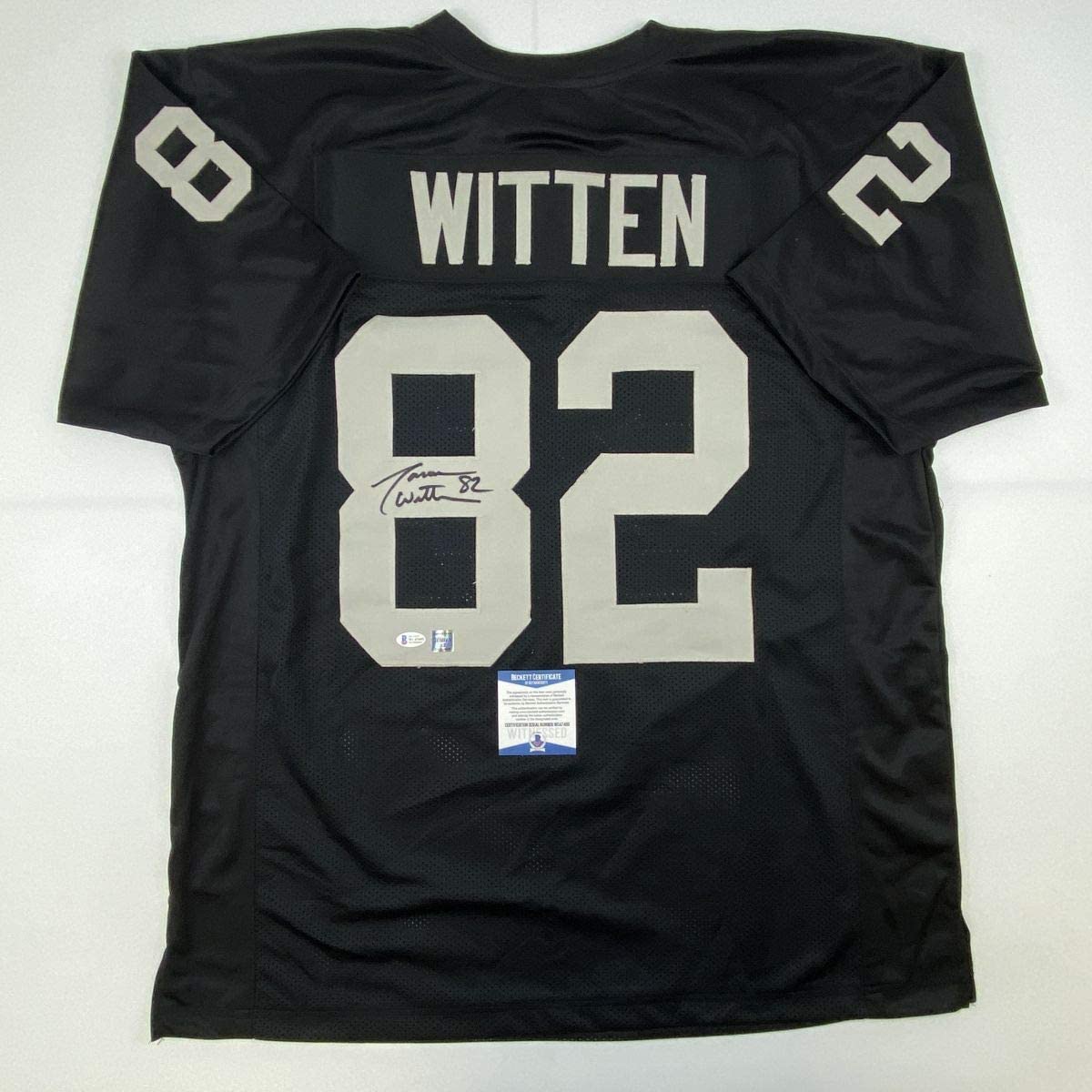 Autographed/Signed Jason Witten Las Vegas Oakland Black Football Jersey Beckett BAS COA