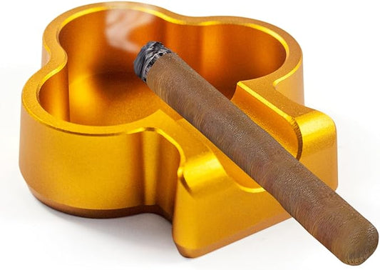 Cigar Ashtray Outdoor Aluminum Ash Tray Cigarette Ashtray for Patio Cigar Accessories Torch Lighter Cigar Ashtray (Gold)