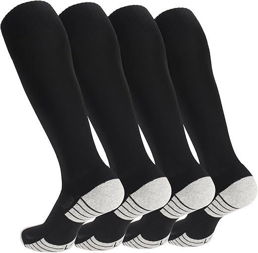 Ultrafun 4 Pairs Soccer Socks Cushioned Knee High Team Sports Football Socks for Men Youth Kids