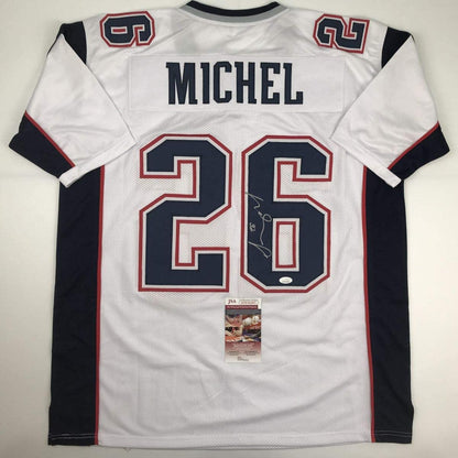 Autographed/Signed Sony Michel New England White Football Jersey JSA COA