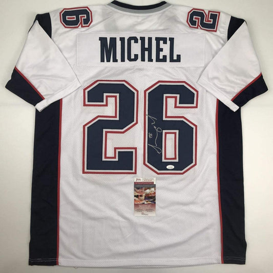 Autographed/Signed Sony Michel New England White Football Jersey JSA COA