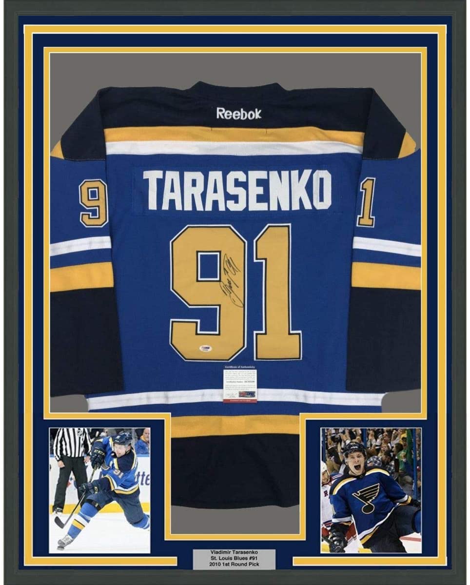 Framed Autographed/Signed Vladimir Tarasenko 35x39 St. Louis Blue Hockey Jersey PSA/DNA COA