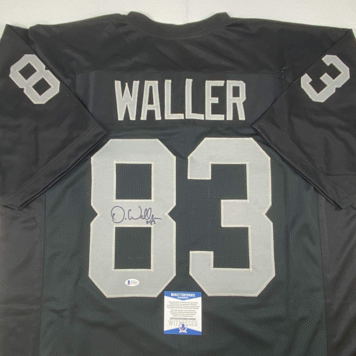 Autographed/Signed Darren Waller Las Vegas Oakland Black Football Jersey Beckett BAS COA