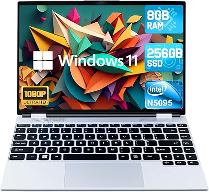 2025 Latest 14'' Laptop Windows 11, 8GB RAM 256GB SSD, Intel N5095 Processor(Max 2.9 GHz), 1080P Full HD Display, TF Card Slot, USB-C, Mini-HDMI, Webcam, WiFi, Bluetooth, Lightweight(Silver)