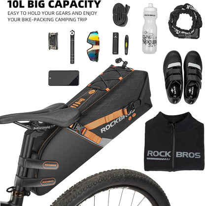 ROCKBROS 10L Waterproof Bike Saddle Bag Large Capacity Easy Install
