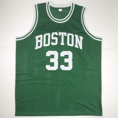 Autographed/Signed Larry Bird Boston Green Basketball Jersey Beckett BAS COA