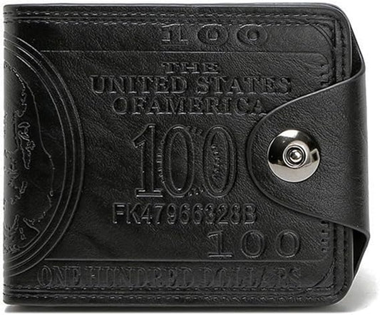 New Men's US Dollar Wallet Bill Money Bifold Safe Purse With Magnetic Buckle (Black)