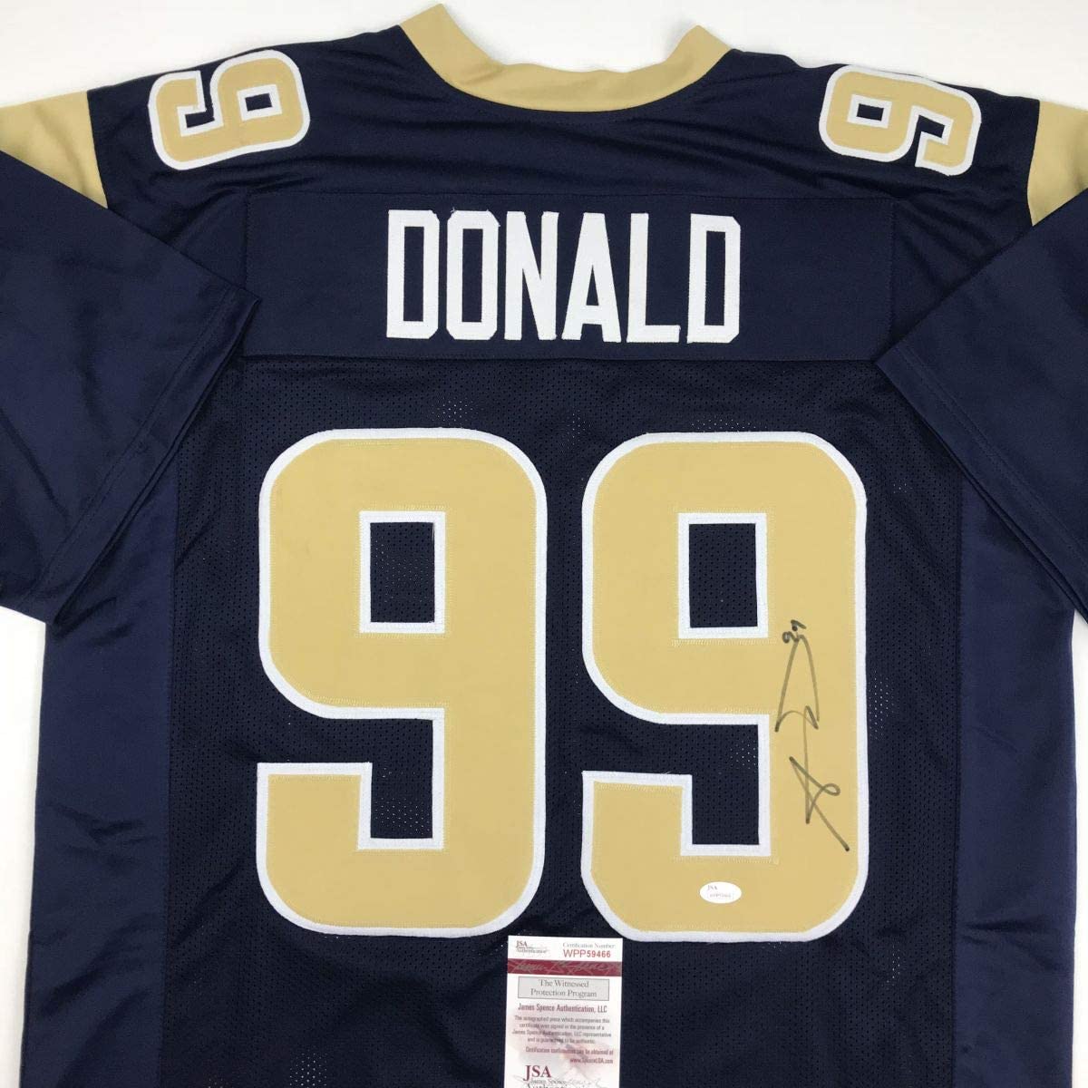 Autographed/Signed Aaron Donald Los Angeles LA Dark Blue Football Jersey JSA COA