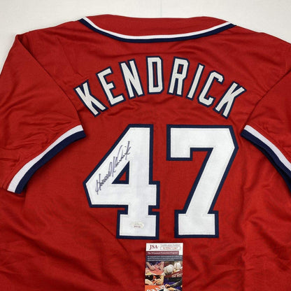 Autographed/Signed Howie Kendrick Washington Red Baseball Jersey JSA COA