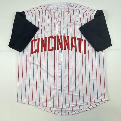 Autographed/Signed Pete Rose Hit King Cincinnati Pinstripe Baseball Jersey JSA COA