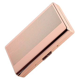 Retro Metal Cigarette Case Box -Double Sided Spring Clip Open Pocket Holder for 14 100mm Cigarettes Credit Card Holder Protective Security Wallet for Men and Women (Rose Gold)