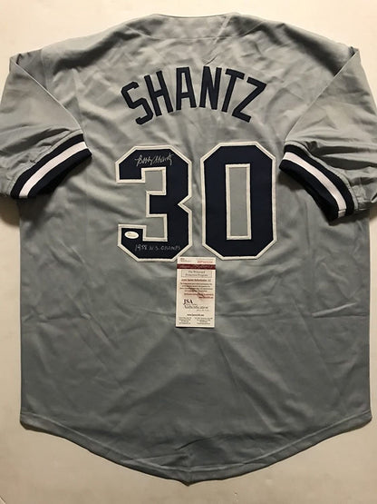 Autographed/Signed Bobby Shantz 1958 WS Champs  New York Grey Baseball Jersey JSA COA