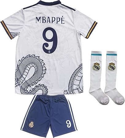 LeenBD Kylian No #9 Madrid Special White Dragoon Edition Kids Soccer Jersey Shirts Football Futbol Socks Set Youth Sizes