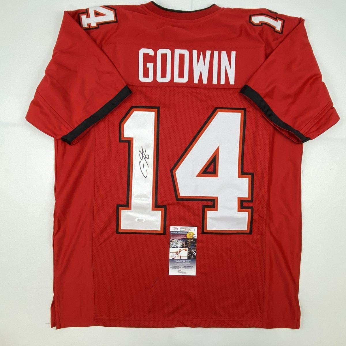 Autographed/Signed Chris Godwin #14 Tampa Bay Red Football Jersey JSA COA