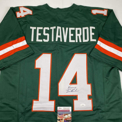 Autographed/Signed Vinny Testaverde Miami Green College Football Jersey JSA COA