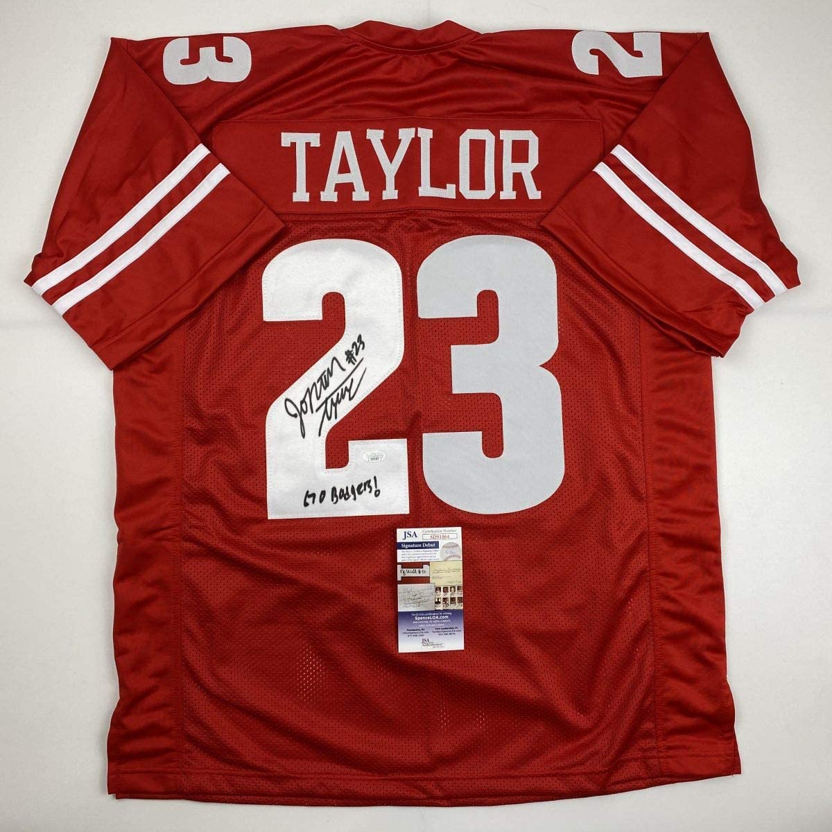 Autographed/Signed Jonathan Taylor Inscribed Wisconsin Red College Football Jersey JSA COA