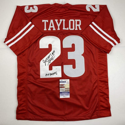 Autographed/Signed Jonathan Taylor Inscribed Wisconsin Red College Football Jersey JSA COA