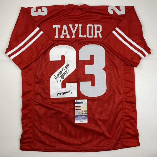 Autographed/Signed Jonathan Taylor Inscribed Wisconsin Red College Football Jersey JSA COA
