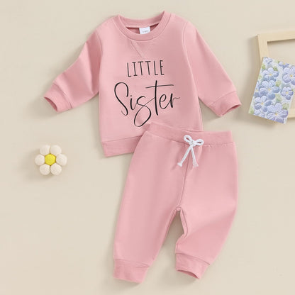 Baby Girl Clothes Little Sister Infant Girl Outfits Solid Color Toddler Sweater Tops Fall Winter Pants Set (Pink, 3-6 Months)