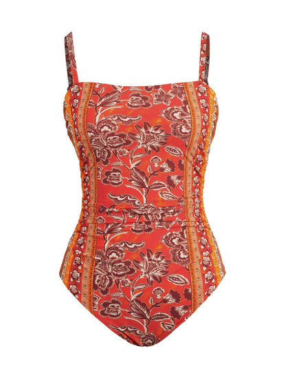 CUPSHE Women's One Piece Swimsuit Square Neck Cutout Back Tummy Control Adjustable Straps Striped Swimwear, M