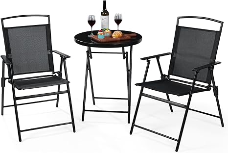 Backyard Expressions 3-Piece Folding Bistro Set ‰ÛÒ Outdoor Patio Furniture Set with 2 Mesh Chairs & Round Table ‰ÛÒ Weather-Resistant, Portable & Space-Saving Design for Balcony, Deck, Garden