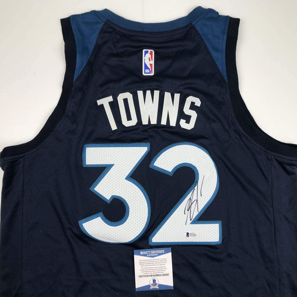 Autographed/Signed Karl-Anthony Towns Minnesota Blue Basketball Jersey Beckett BAS COA
