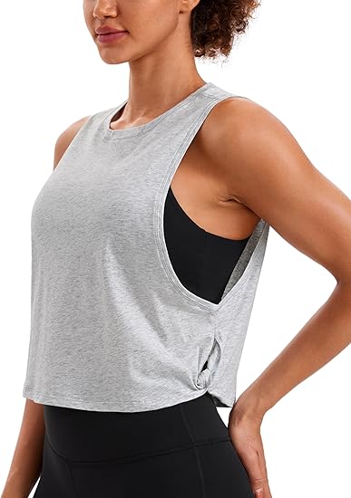 CRZ YOGA Pima Cotton Cropped Workout Tank Tops for Women - Sleeveless Sports Athletic Yoga Running Gym Crop Shirts
