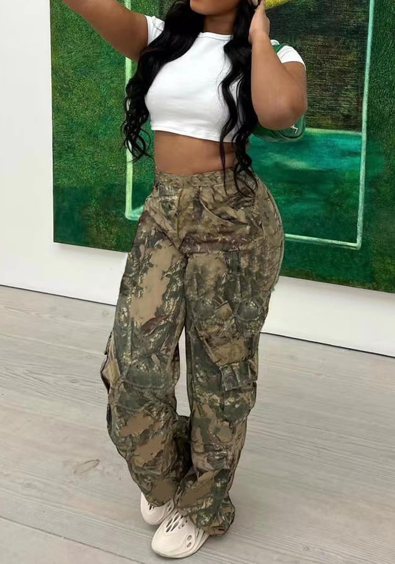 Women's Cargo Camo Pants Casual High Waist Camouflage Jogger Pants Sweatpants with Pockets