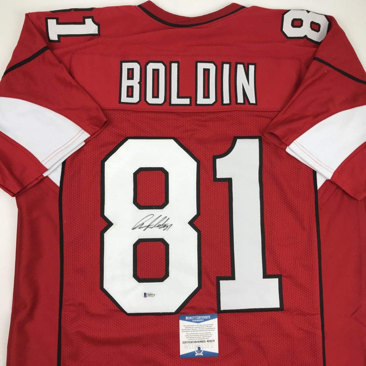 Autographed/Signed Anquan Boldin Arizona Red Football Jersey Beckett BAS COA