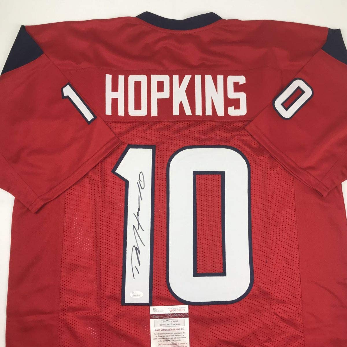 Autographed/Signed DeAndre Hopkins Houston Red Football Jersey JSA COA