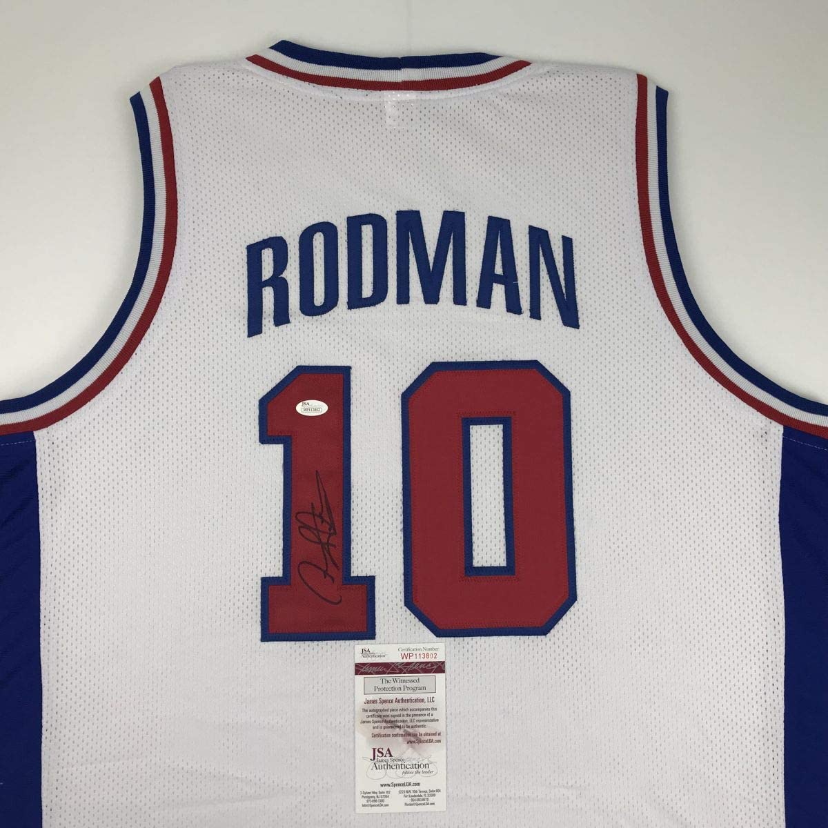Autographed/Signed Dennis Rodman Detroit White Basketball Jersey JSA COA