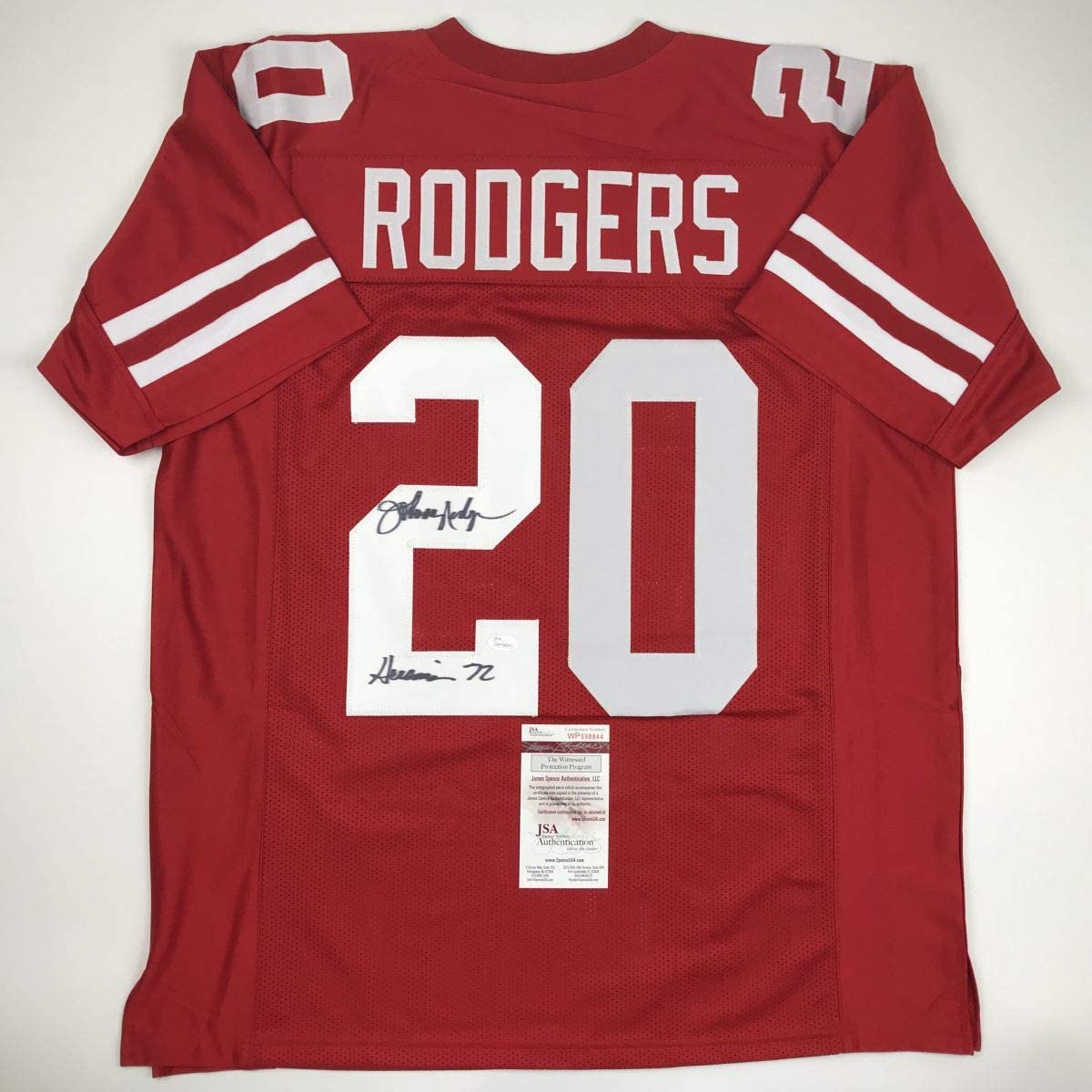 Autographed/Signed Johnny Rodgers Heisman 72 Nebraska Cornhuskers Red Football Jersey JSA COA