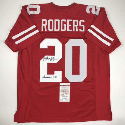 Autographed/Signed Johnny Rodgers Heisman 72 Nebraska Cornhuskers Red Football Jersey JSA COA