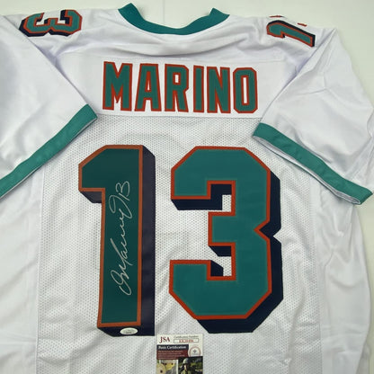Autographed/Signed Dan Marino Miami White Football Jersey JSA COA