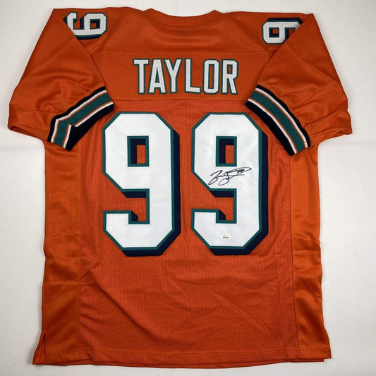 Autographed/Signed Jason Taylor Miami Orange Football Jersey JSA COA