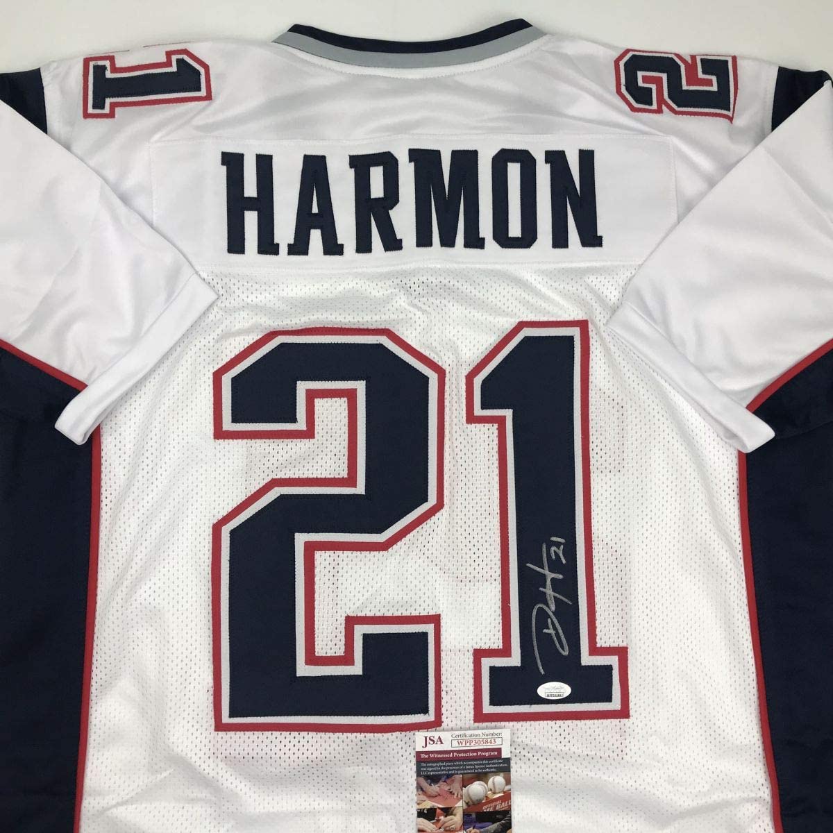 Autographed/Signed Duron Harmon New England White Football Jersey JSA COA