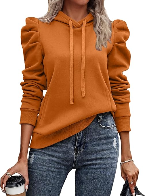 Women's Trendy Puff Long Sleeve Drawstring Hoodies Trendy Fall Winter Casual Pullover Sweatshirts for Women 2025