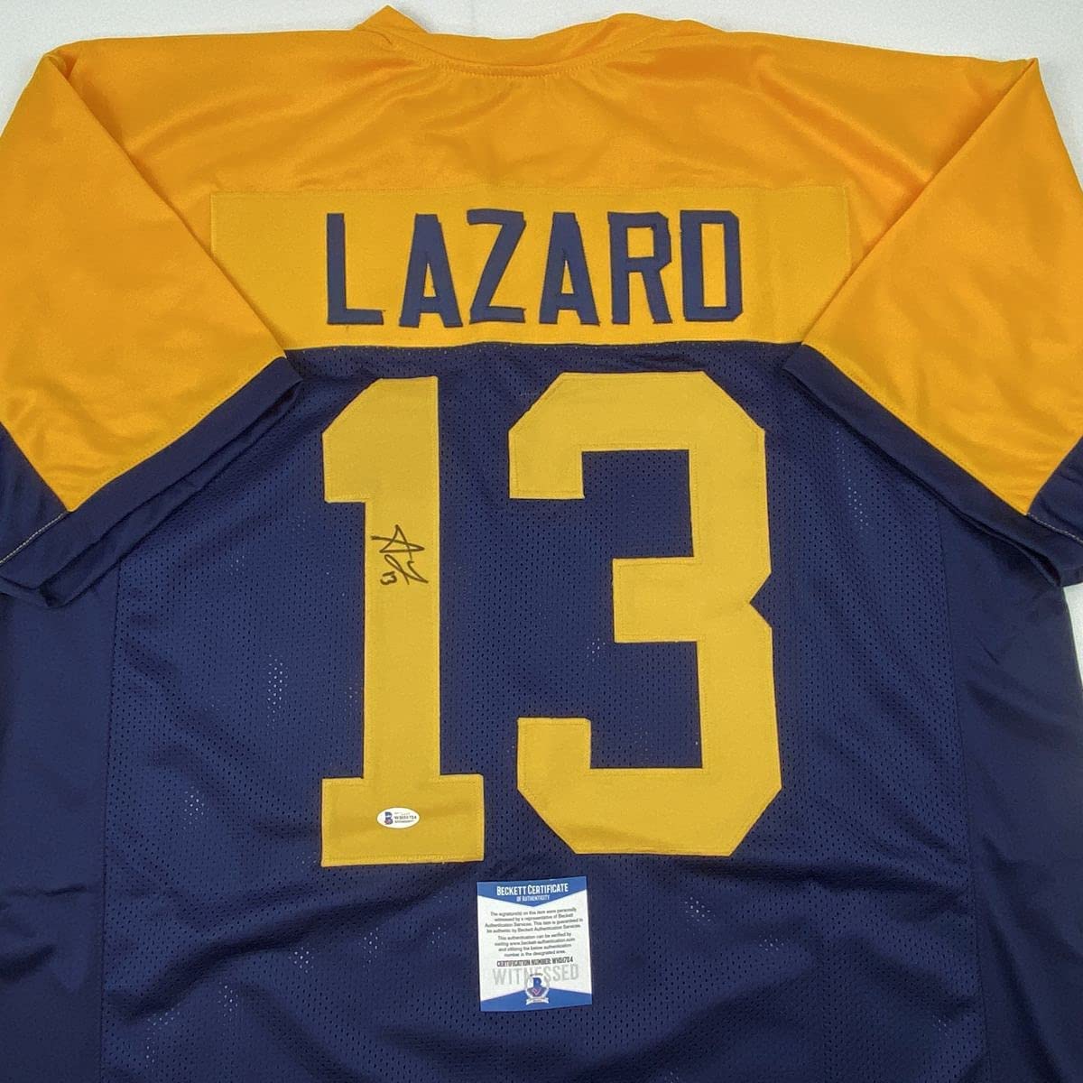 Autographed/Signed Allen Lazard Green Bay Retro Blue Football Jersey Beckett BAS COA