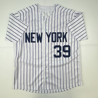 Autographed/Signed Darryl Strawberry New York Pinstripe Baseball Jersey JSA COA
