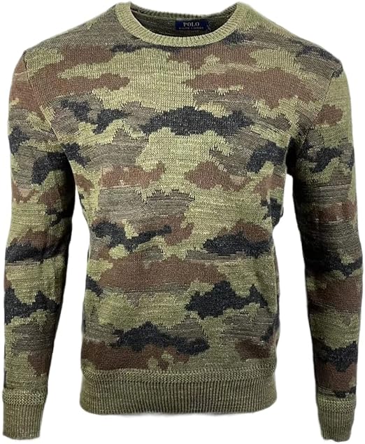 Polo Ralph Lauren Mens Camouflage Knit Crewneck Cotton Pullover Sweater (Small, Farm Olive)