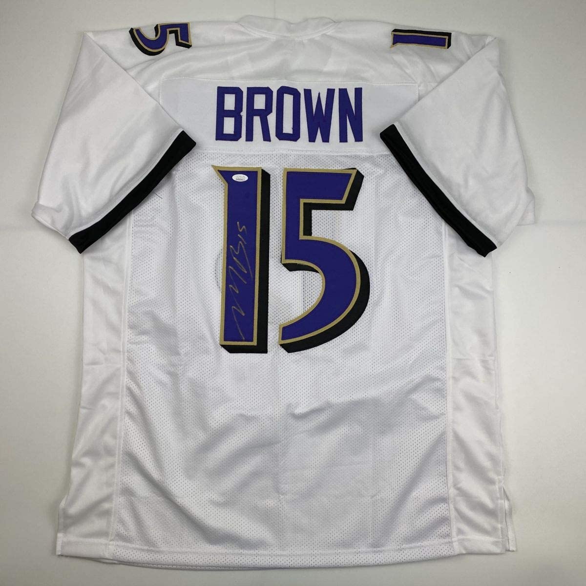 Autographed/Signed Marquise Brown Baltimore White Football Jersey JSA COA