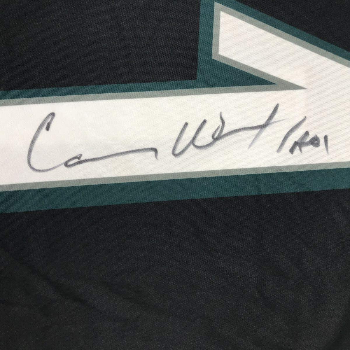 Autographed/Signed Carson Wentz Philadelphia Eagles Black Nike Dri Fit Football Jersey Fanatics COA