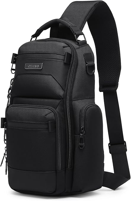 OZUKO Mens Shoulder Bags Crossbody, Large Sling Bag with Water Bottle Holder, Travel Hiking Chest Bag Daypack