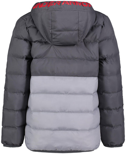 Under Armour Boys' Pronto Puffer Jacket, Mid-Weight, Zip Up Closure, Repels Water, Pitch Gray Colorblock, Large