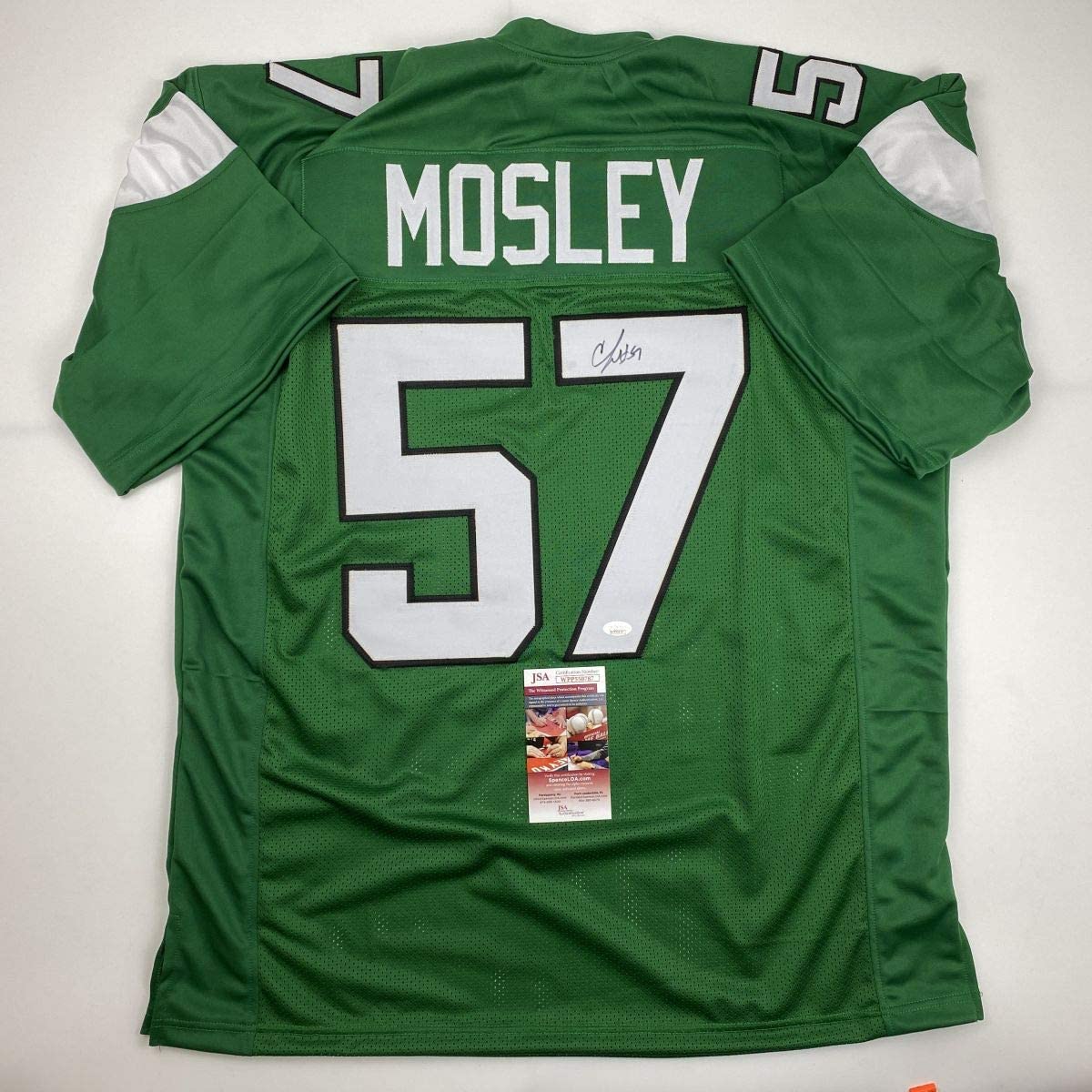 Autographed/Signed CJ C.J. Mosley New York Green Football Jersey JSA COA