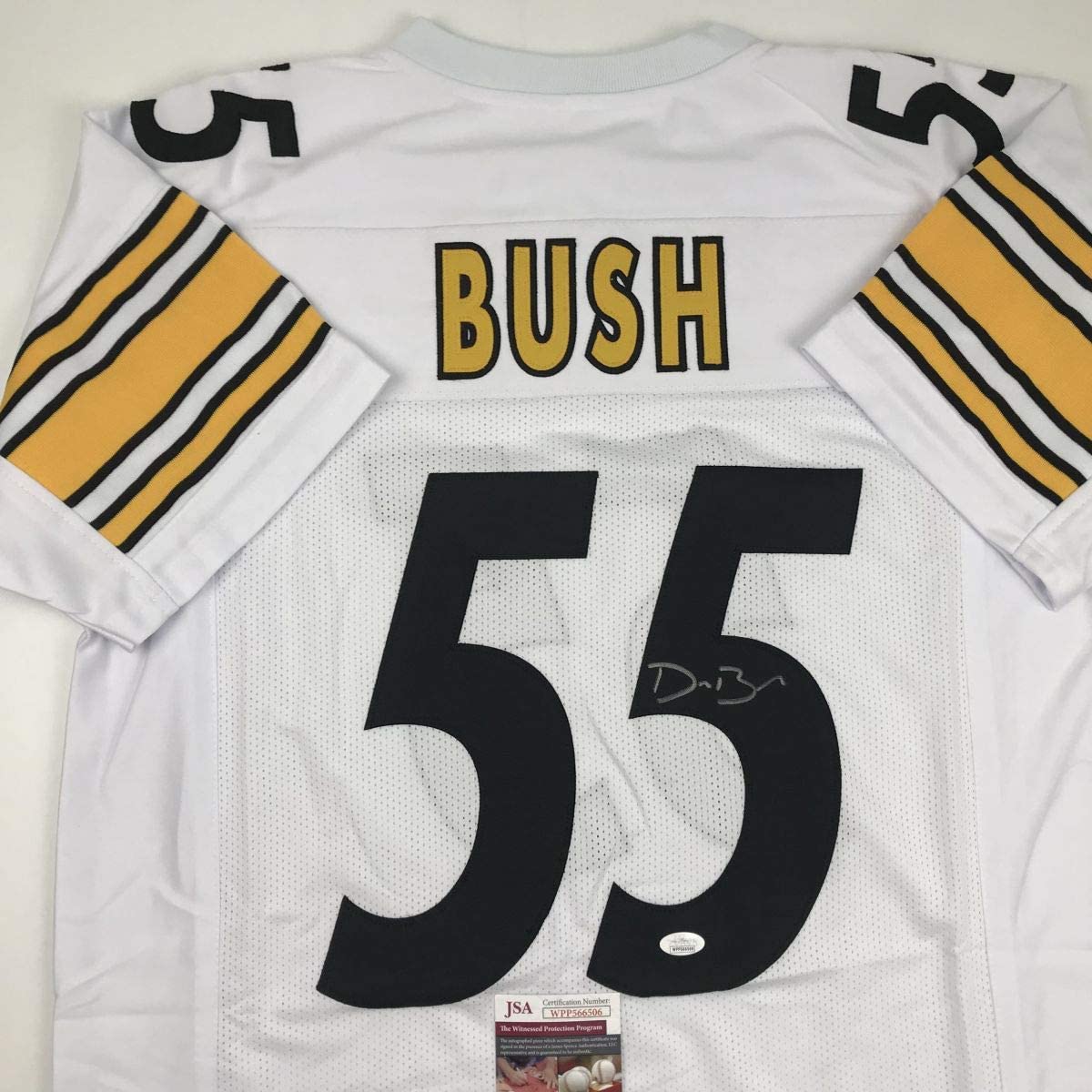 Autographed/Signed Devin Bush Pittsburgh White Football Jersey JSA COA