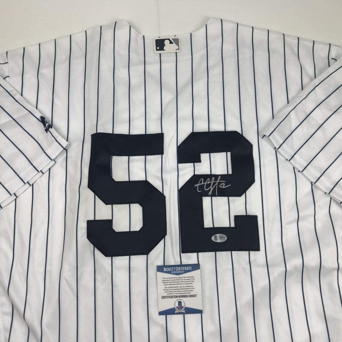 Autographed/Signed CC C.C. Sabathia New York Pinstripe Baseball Jersey Beckett BAS COA