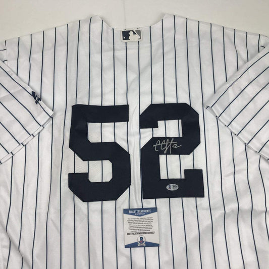 Autographed/Signed CC C.C. Sabathia New York Pinstripe Baseball Jersey Beckett BAS COA